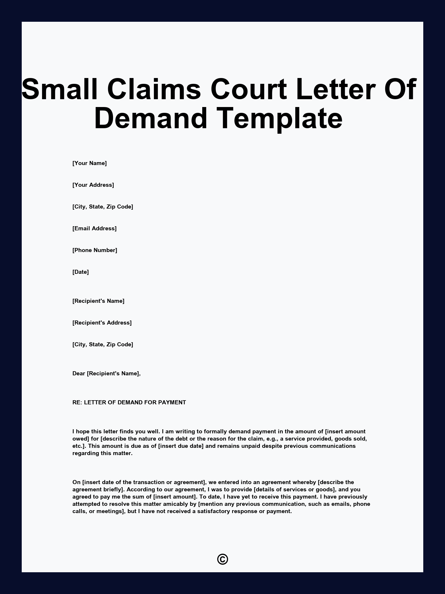 Small Claims Court Letter Of Demand Template