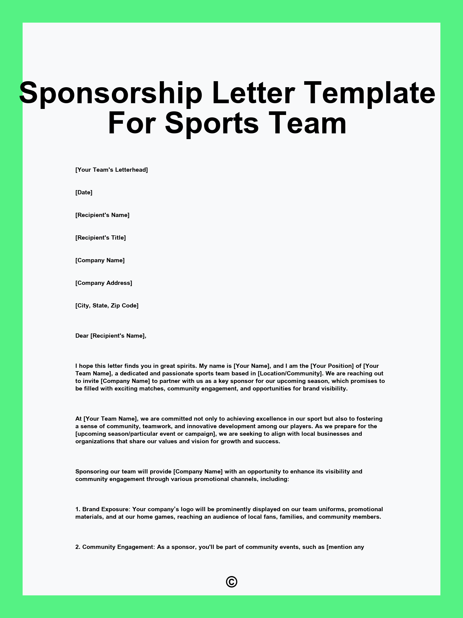 Sponsorship Letter Template For Sports Team
