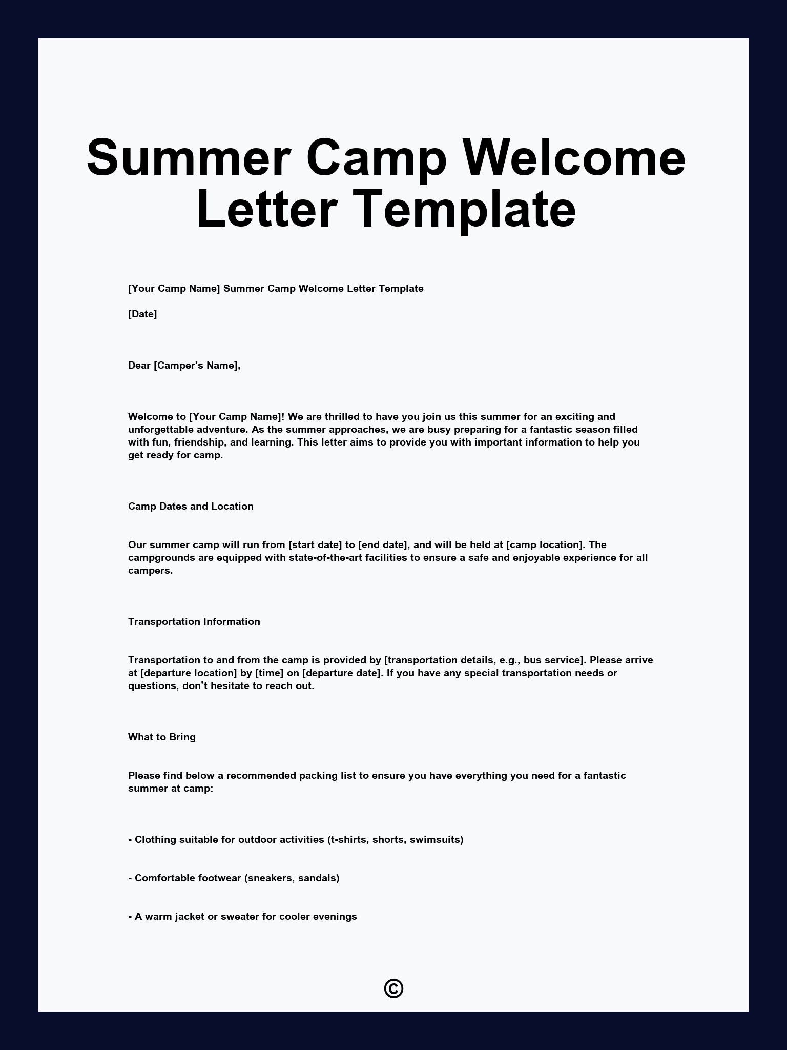Summer Camp Welcome Letter Template