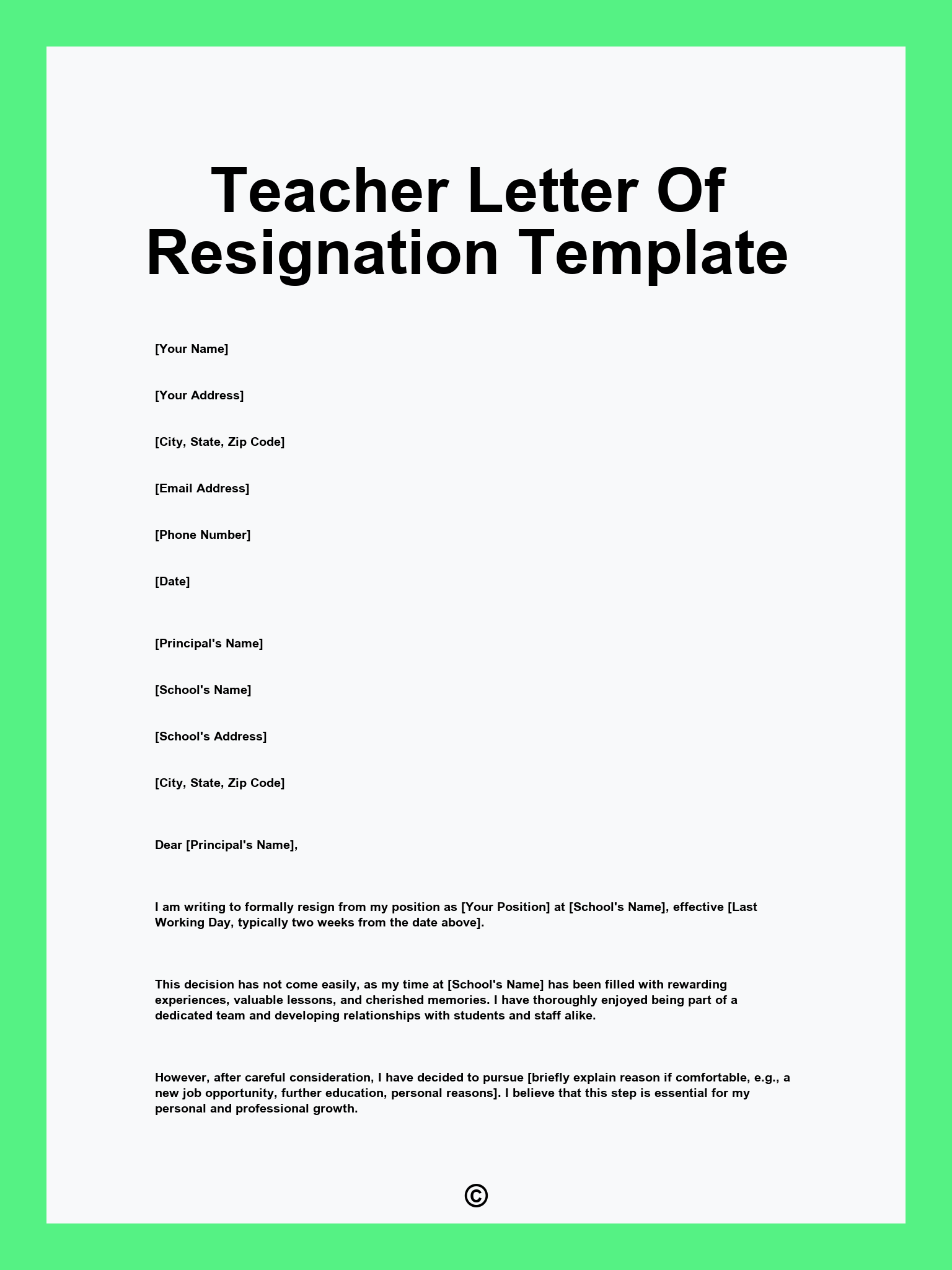 Teacher Letter Of Resignation Template