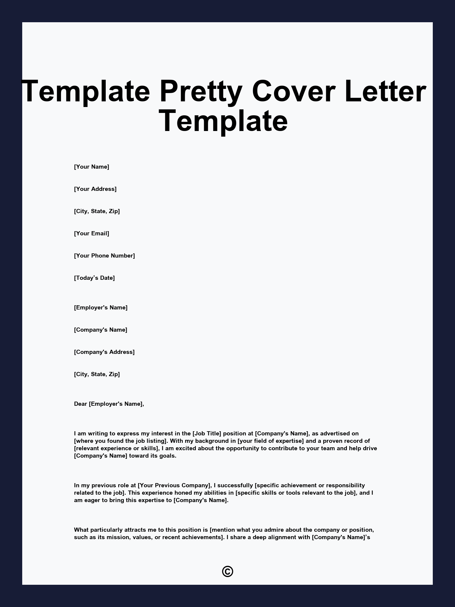 Template Pretty Cover Letter Template