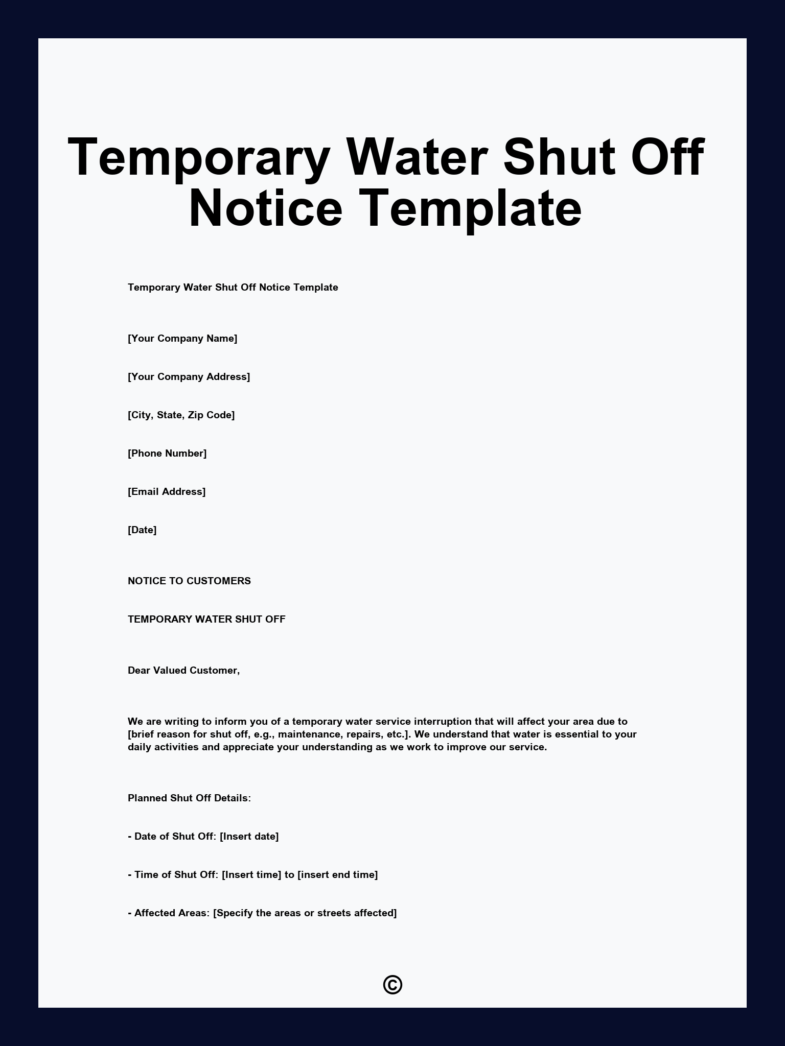 Temporary Water Shut Off Notice Template