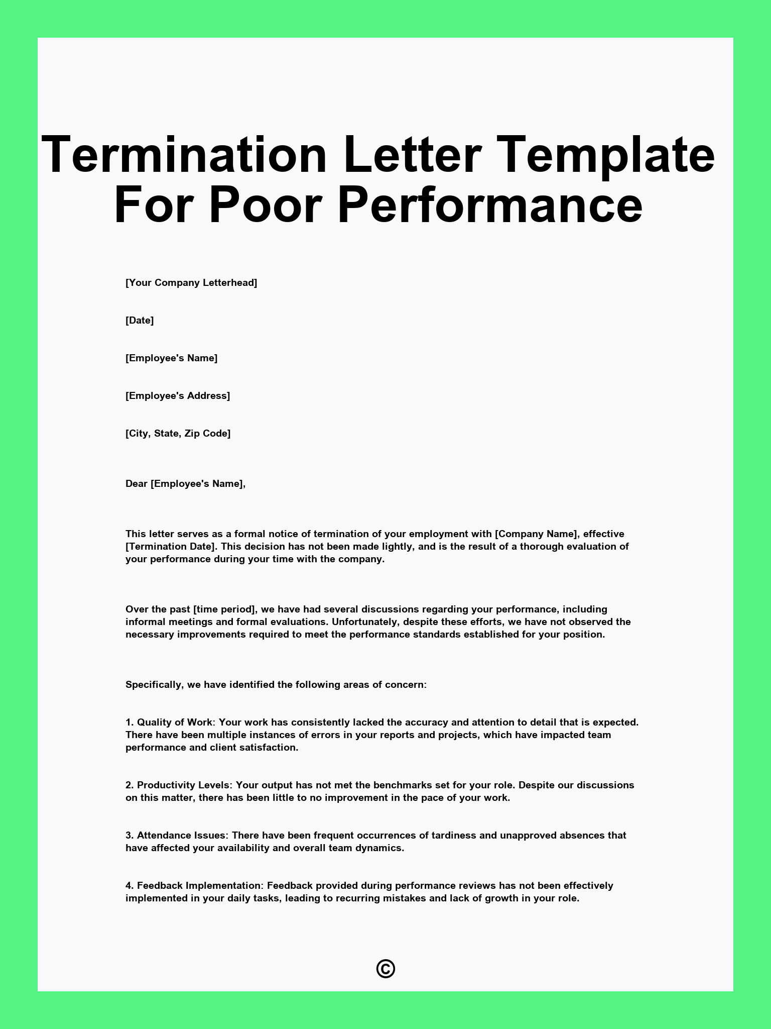 Termination Letter Template For Poor Performance