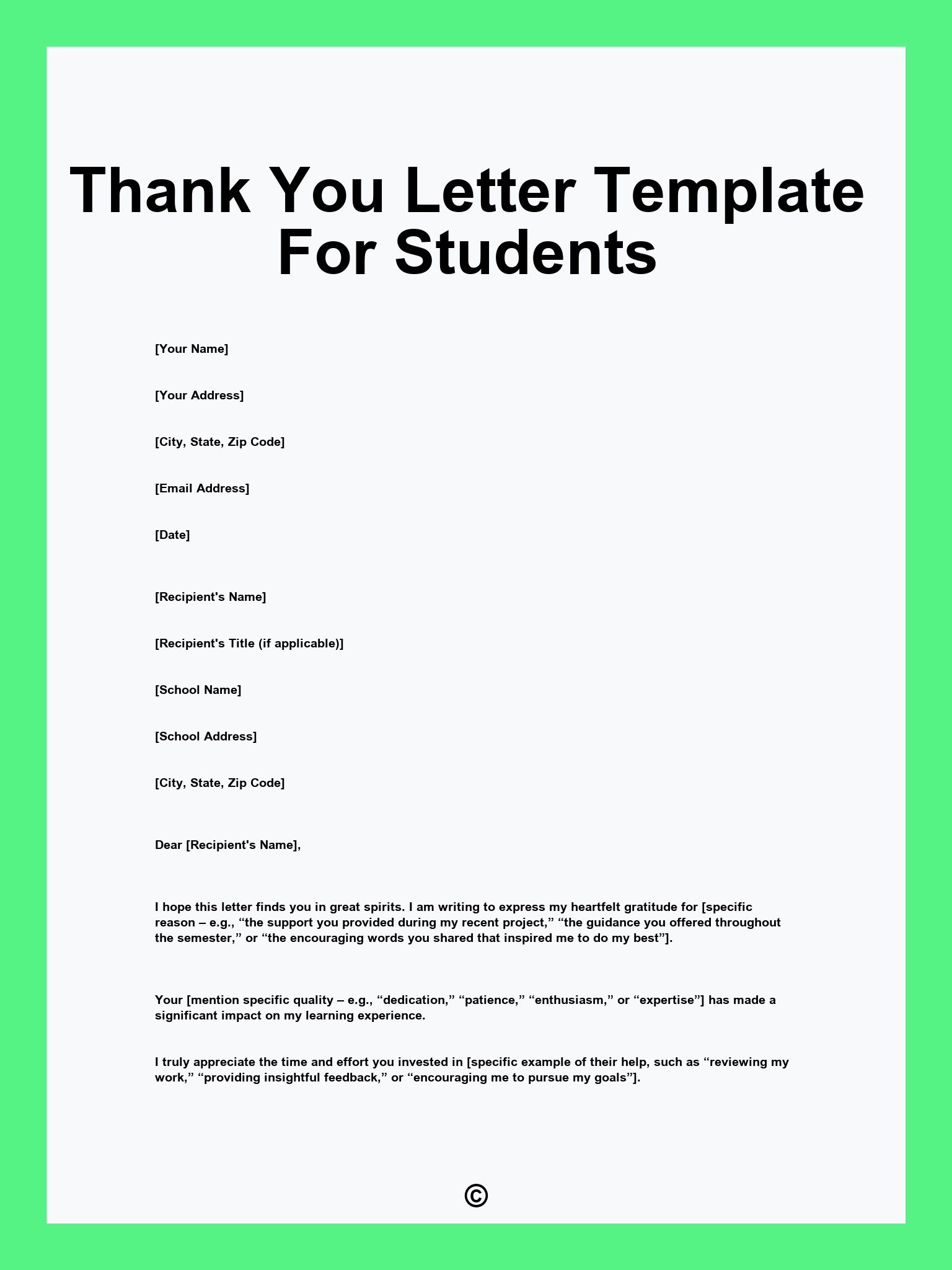 Thank You Letter Template For Students