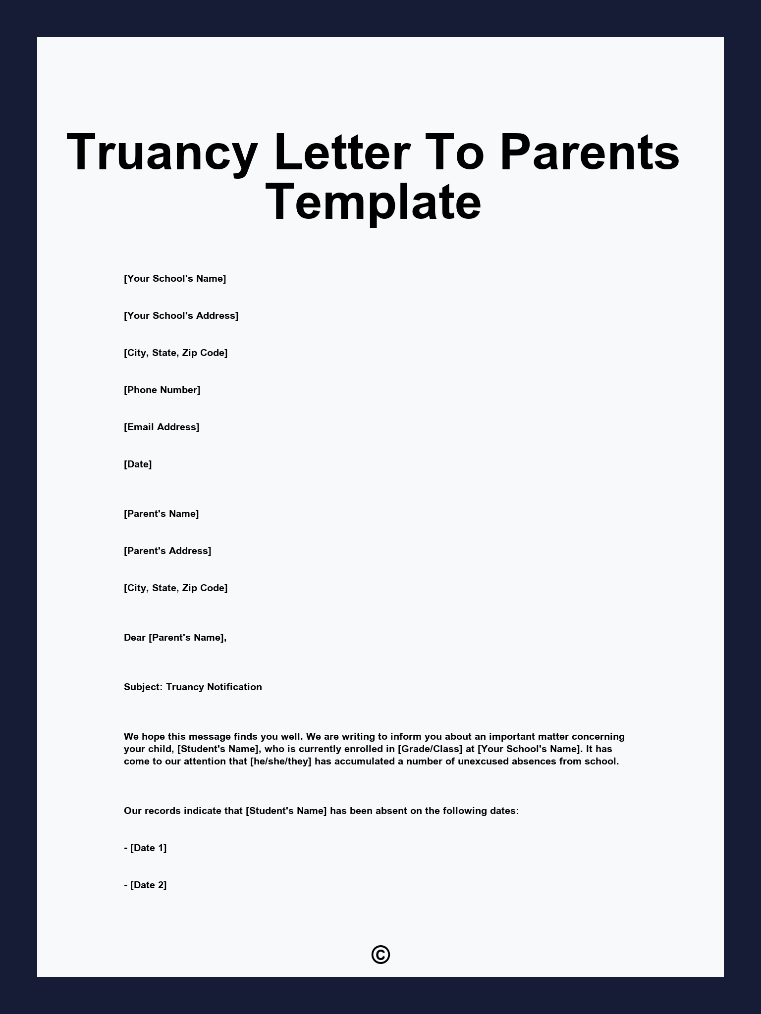 Truancy Letter To Parents Template