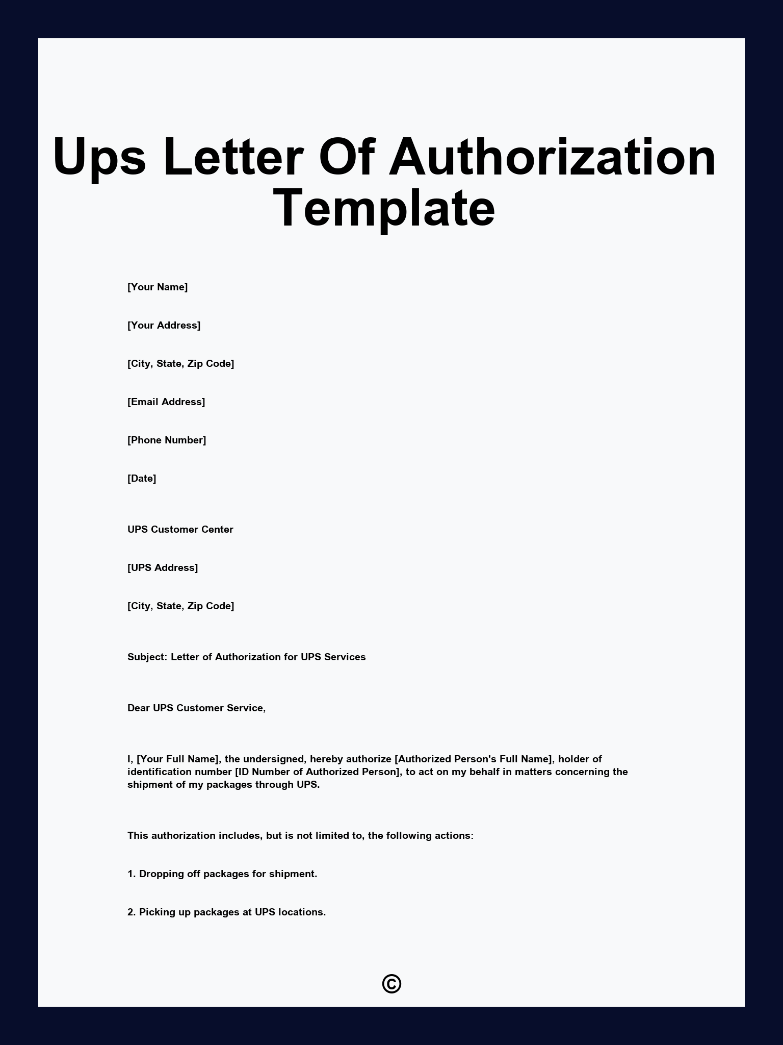Ups Letter Of Authorization Template